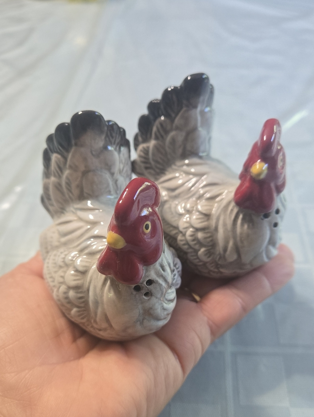 Blue Sky Ceramic Hen Salt & Pepper Shakers - Gray with Red Comb